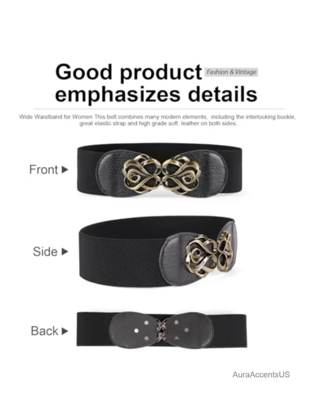 4 Pack Stretchy Elastic Wide Waist Belts with Antique Brass Buckles 2.36
